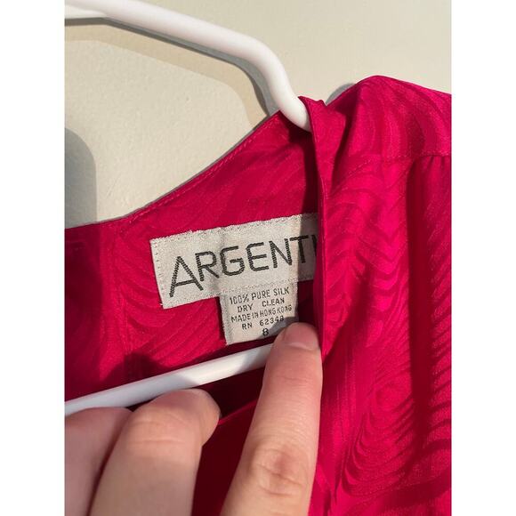 Vintage Argenti Hot Pink 100% Silk Midi Dress Size 8 - Picture 9 of 10